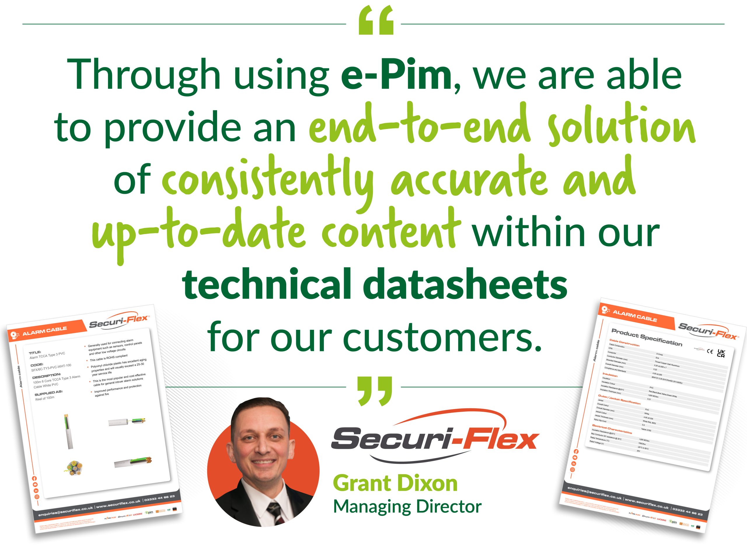 Securi-Flex use e-Pim for their bespoke Datasheets