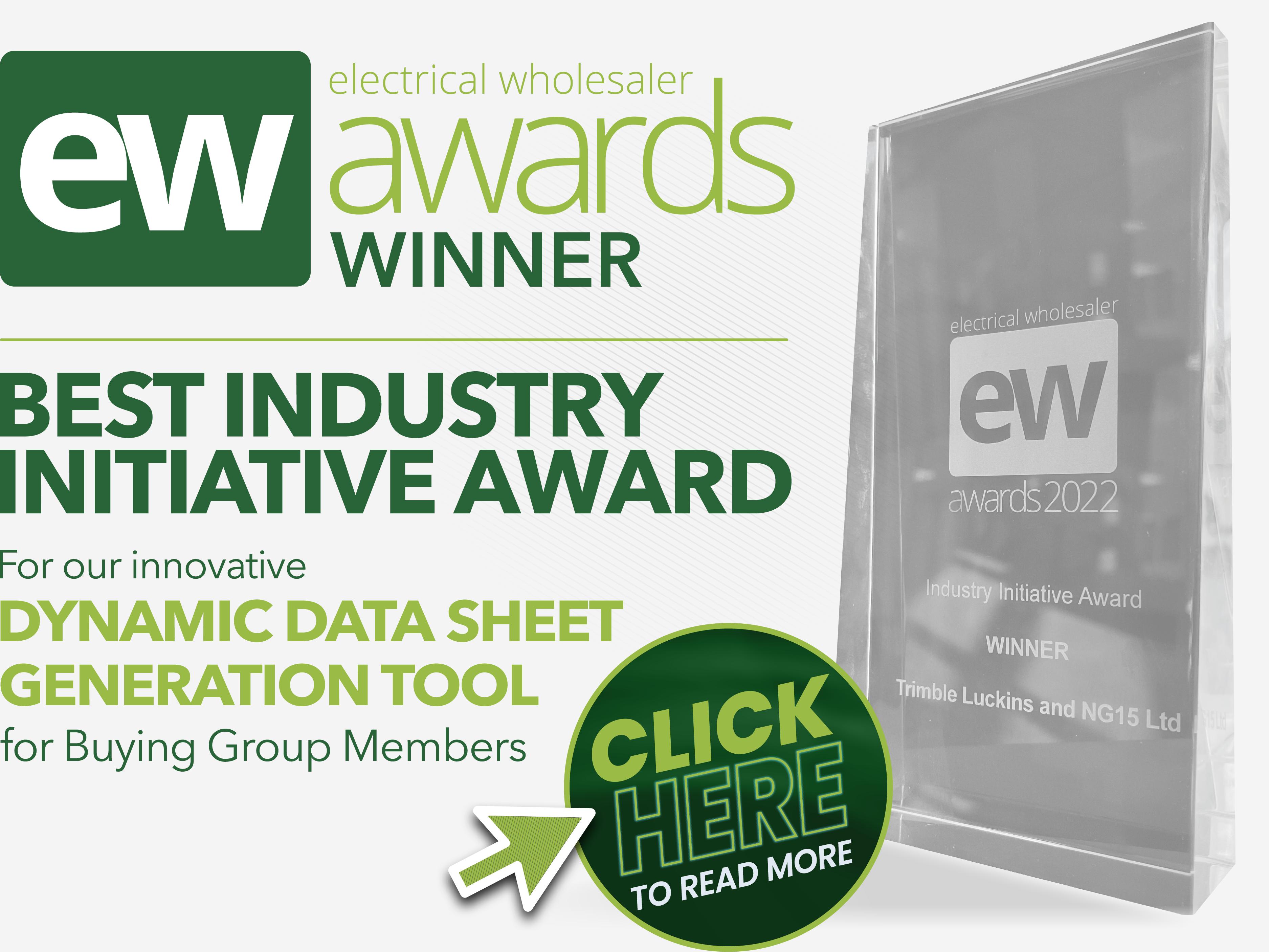 NG15 Ltd joint Electrical Wholesaler Award with Trimble Luckins for their Dynamic Data Sheet Generation Tool for Buying Group Members